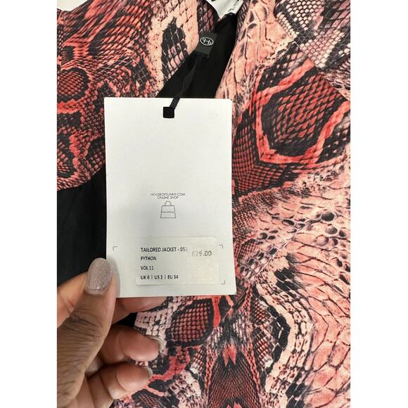 House‎ of Sunny Pink Python Snake Print Oversized Slouchy Jacket Blazer Size 2 - Picture 7 of 12